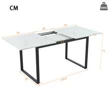 Telescopic Dining Table. 140/180x80x75cm, Metal Iron Legs And Square Tubes (Modern White MDF Top With Marble). - White - View 9