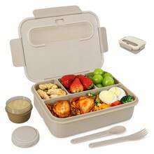 Caperci Hộp cơm bento cổ điển 4 ngăn, chống rò rỉ, dung tích 50oz, bao gồm dụng cụ ăn uống và cốc đựng nước sốt, dùng được trong lò vi sóng và máy rửa chén (Màu tím) - Màu tím - Xem 10