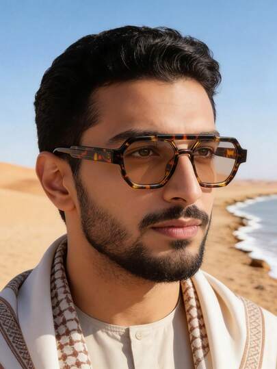 AOOBCC 1pc Men's Double-Bridge Square Frame Minimalist Elegant Glasses, Suitable For Daily Wear