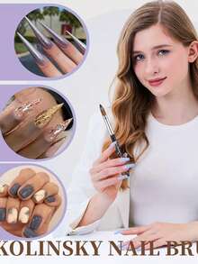 1pc Crystal Nail Art Brush With White Pattern On Black Background, French Manicure Extension Sable Nail Art Brush - Multicolor - View 12