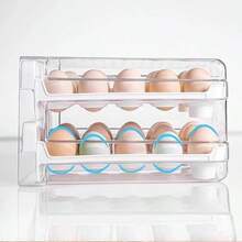 Two-Tier Egg Holder With Capacity For Up To 32 Eggs, Includes Organizer Drawer, Tray, And Rolling Egg Dispenser. - trắng - Xem 3