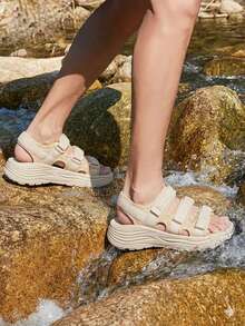 CAMEL CROWN Women's Casual Sandals, Spring And Summer Treading Wave Sports Sandals Non-Slip Shoes Soft Bottom Beach Shoes Hook And Loop Shoes - Beige - View 2