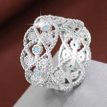 1pc Geometric Hollow Floral Arrangement Design Cubic Zirconia Inlaid Fashion Ring For Women - Multicolor - View 14