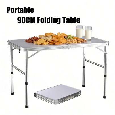 Royalswill Outdoor Camping Table, Suitable For Gardens, Folding Table, Dining Table, 90 Cm, Lightweight Aluminium, Adjustable Height, For Picnics/Camping/Dining, Portable With Handle.