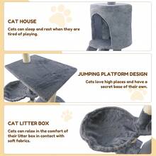 7Sevenjokers Multi-Tiered Large Cat Scratching Post, Height 139cm | Cat House With Platform And Hammock-Style Cat Bed | Activity Centre Featuring Four Sisal Scratching Posts | Light Grey Indoor Kitten Toy Tower - Cây leo cho mèo màu xám, cao 139cm. - Xem 10