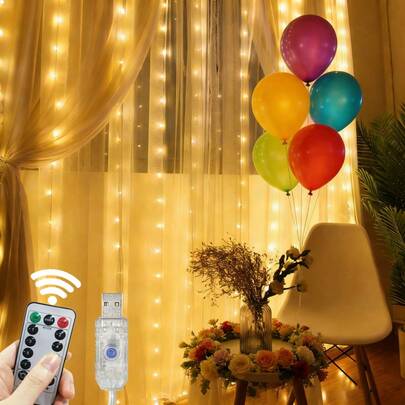 USB Powered Holiday Lighting, LED Curtain Lights String, Romantic Wedding Party Garland Fairy Lights With 8 Lighting Modes, Remote Control, Fairy Tale Lights For Home Bedroom Living Room Stage Decor, Suitable For Birthday Wedding Party Decoration, Easter Ramadan Eid Valentine''s Day
