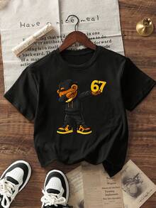 Áo thun ngắn tay cổ tròn in họa tiết dành cho bé trai tuổi teen, kiểu dáng thường ngày, thích hợp mặc mùa hè. - màu đen - Xem 3