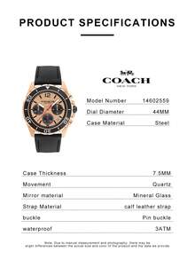 Coach Kent Series All Rose Gold Tone Black Bezel Gold Dial Black Leather Strap Watch - Black - View 7