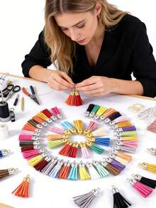 10/30/50/100/200/300/500/1000pcs Random Mixed Color Tassel Keychain, Leather Tassel Suitable For DIY Keychain, Pendant, Jewelry Making And Craft Supplies - Multicolor - View 7