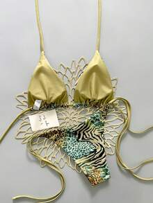 Bộ bikini hai mảnh họa tiết da báo cổ điển gợi cảm năm 2025 dành cho nữ, thích hợp cho kỳ nghỉ hè trên bãi biển. - Màu xanh Ô liu - Xem 4