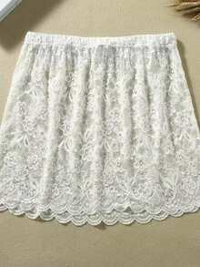 女士蕾丝下摆加长吊带裙，百搭休闲荷叶边卫衣裙，春秋季 - 白色 - 查看 8