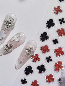 1pc Black & Red Metal Four-Leaf Clover Shiny Modern Minimalist Lucky Clover Nail Sticker, 5D Fashion Elegant Self-Adhesive Nail Art Decor For Women Nail Stickers - Multicolor - View 11