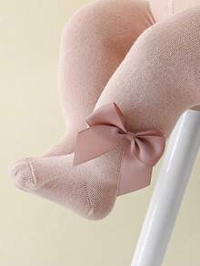 1 pieza Mallas con lazo de unicolor para niñas, pantalones ajustados para bebés y niños, transpirables, cómodos, para todas las estaciones, aptos para la vida diaria - Rosa vieja - Ver 8