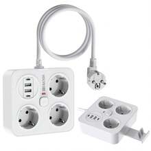 HITRENDS 7-In-1 Rapid Charging Socket Board, 3AC + 4USB (2 Type-C) One-Button Control Switch, Equipped With A Mobile Phone Stand, European Standard, Contact/Overload Protection Function, Wall-Mounted/Desk-Mounted Dual-Purpose Extension Socket - EU E Type Plug(220-240V) - View 4