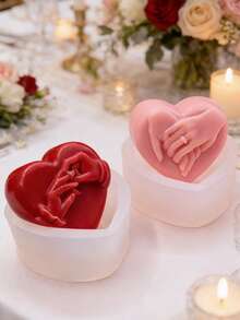 3D Heart Hand In Hand Candle Mold Multi-Use Flexible Easy Demold For Candle/Gypsum/Resin/Soap/Polymer Clay/Chocolate Candle Mold Valentine's Day Proposal Confession Wedding Cake Baking Jewelry Making - A - View 5