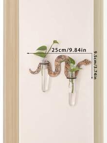 1 pieza Estantería decorativa de pared de madera natural con diseño de flores, decoración de pared botánica minimalista con tubo transparente, forma ondulada de estilo granja moderna con detalles florales grabados, exhibición de plantas de pared montada que ahorra espacio para propagación de esquejes y pequeñas plantas verdes, accento decorativo funcional de pared para sala de estar, dormitorio, baño, entrada, cocina, oficina, apartamento, decoración del hogar - serpiente - Ver 6