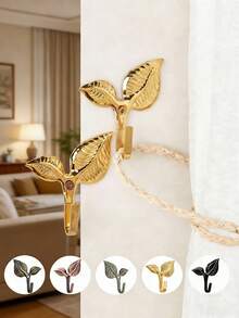 2pcs Leaf Shaped Metal Curtain Hooks With Screws, Multi-Color Options, Suitable For Wall And Curtain Rods - Multicolor - View 3