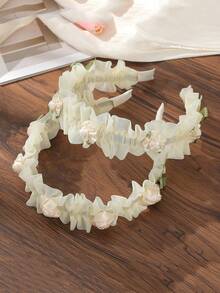 1件优雅甜美少女风花朵蝴蝶结发箍，清新山茶花头饰，精致玫瑰发箍 - 彩色 - 查看 1