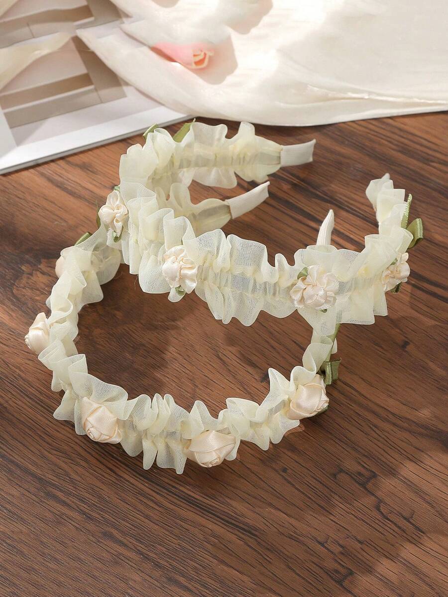 1件优雅甜美少女风花朵蝴蝶结发箍，清新山茶花头饰，精致玫瑰发箍 - 彩色 - 查看 1