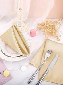 12pcs Burgundy Satin Napkins, Silk-Like Dinner Napkins For Party, Wedding, Hotel, Birthday Decoration - Champagne - View 1