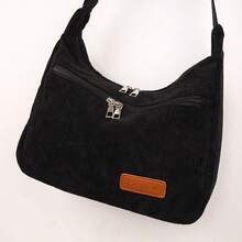 New Crossbody Bag With Women's Texture Corduroy Large Capacity Underarm Bag Solid Color Popular Commuter Shoulder Bag Retro Corduroy Shoulder Bag Simple And Versatile Crossbody Bag Commuter Multi Purpose Tote Bag - màu đen - Xem 9