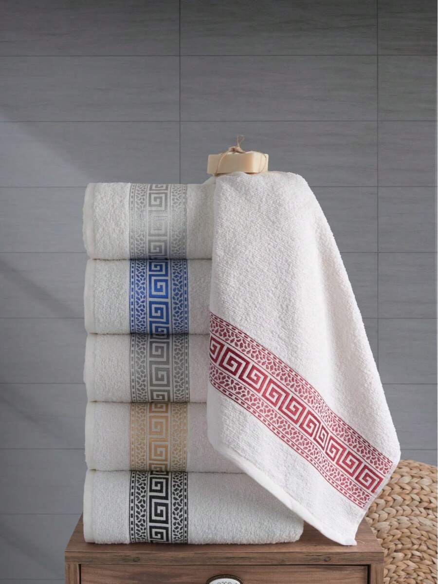 6 PCs 50x90cm - Greek Pattern Hand Towel Set - 100% Cotton - Multicolor - View 1