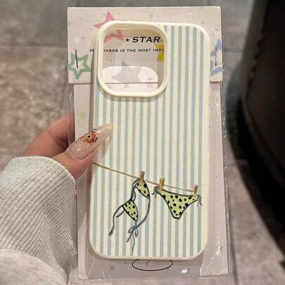 1个TPU材质蓝色条纹波点比基尼图案手机壳，适用于 17 Pro Max/17/16 Pro Max/15/13/12/11、S20 FE/A15/S24/A55、Note 11/Note 12/Note 13 Pro，全包防摔软壳保护套