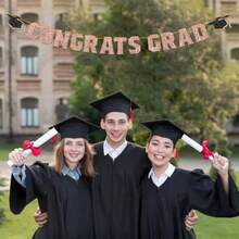 Congrats Grad Banner Decorations - Hanging Glitter Graduation Banner With Cap Garland Sign Bunting For Class Of 2026 Photo Backdrop College High School Grad Party Supplies In Rose Gold - -rose Gold- - View 4