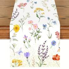 1pc Spring Wildflower Table Runner - Vibrant Green Leaf Floral Design, Ideal For Indoor/Outdoor Dining, Weddings, Parties, Seasonal Home & Garden Decor - Multicolor - View 3