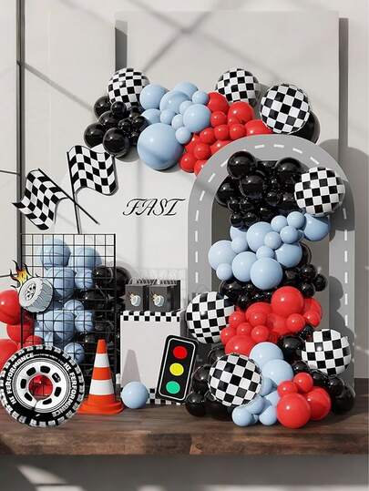 4/8/12pcs Checkerboard Balloons 18 Inches Aluminum Foil Black White Checkered Balloon For Racing Themed Party Decoration Supply,Baby Shower