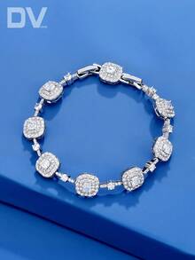 DV JEWELRY 1pc Luxury Cubic Zirconia Plated White Gold Women's Bracelet, Elegant Jewelry For Date, Wedding, Party, Anniversary Gift - Silver - View 2