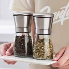 Manual Pepper Grinder Bottle Kitchen Sea Salt Pepper Coffee Grinder Stainless Steel Household Manual Glass Grinder, Halloween And Christmas Party Supplies - 黑色 - 查看 1