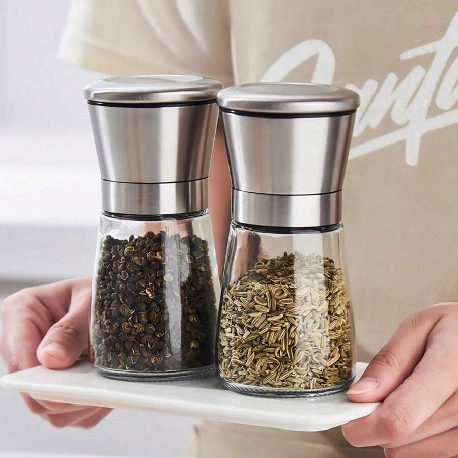 Manual Pepper Grinder Bottle Kitchen Sea Salt Pepper Coffee Grinder Stainless Steel Household Manual Glass Grinder, Halloween And Christmas Party Supplies - 黑色 - 查看 1