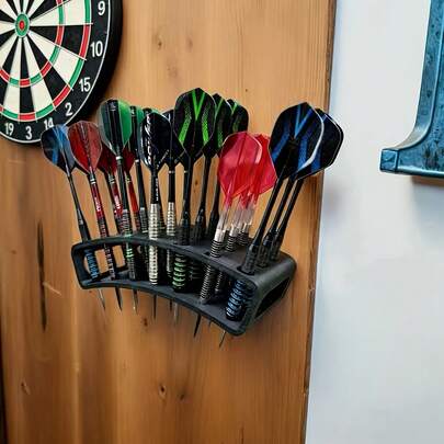 21槽壁挂式飞镖展示架，可容纳21支飞镖，适用于客厅、卧室、书房、游戏室、飞镖俱乐部。最佳飞镖收纳工具，飞镖架，节省空间设计，壁挂式飞镖收纳架（不含螺丝）——飞镖爱好者的理想礼物，专业飞镖收纳架，壁挂式飞镖展示架。