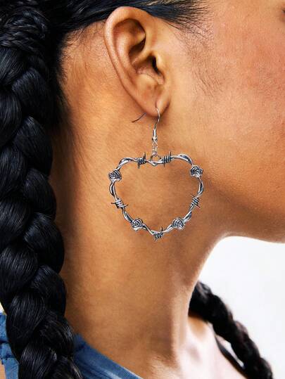 1pair Gothic Thorny Rose & Heart Shaped Earrings For Women Valentines,Mom,Mother,Mother's Day,Gift