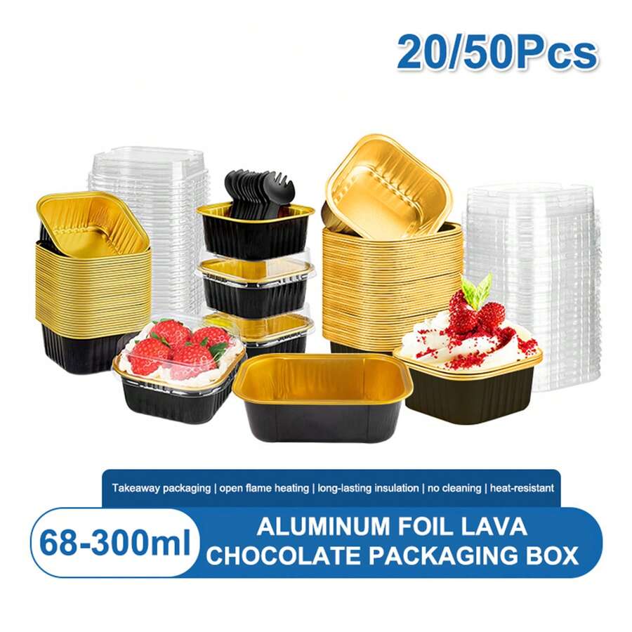 10/20/50 Pcs Foil Cupcake Liners Heat Resistant Aluminum Cake Cups With Lid Round Baking Cups With Lids Kitchen Wedding Birthday Party Supply - Multicolor - View 1