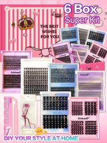 760pcs, D Curl, C Curl, Lash Clusters Lash Extension Kit DIY Lash Clusters Eyelash Extension Kit, 9-16mm 30D 40D Individual Lashes Kit With Lash Bond And Seal, Lash Tweezers, Brush, Remove For Self Use (9-16mm, Kit) - màu đen - Xem 11