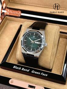 Pablo Raez 1pc Original Men's Watch Charming Stainless Steel Man Wristwatch Fashion Business Calendar & Week Display Luxury Famous Brand New AAA Quality Functional Watches Black Leather Bracelet - 銀色 - 查看 13