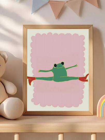1pc Modern Frog Print, Retro Whimsical Room Wall Decor, The Ideal Gift For Friends, Bedroom Art Print, Living Room Decor, Office Decor, Kitchen Decor, Bathroom Decor, Wall Arts, Wall Decor, Home Decor, Room Decor, Canvas Wall Art, Posters, Wall Art With Frame, Optional Frame ﻿ ﻿
