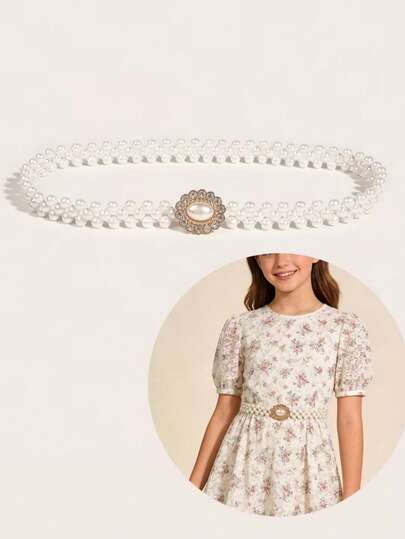 1pc Elegant & Sweet Faux Pearl Elastic Waist Belt For Children, Fashionable White Stretchy Girl's Waist Belt Accessory, Suitable For Dresses, Pants And Daily Wear, Parties, Music Festivals Etc.