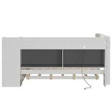 MERAX Full Size Daybed With Storage Shelves,Trundle,Charging Station,LED Light,Desk And Upholstered Headboard And Backrest,White+Beige-Trundle - Giường cỡ lớn - màu trắng (có giường kéo phụ) - Xem 11