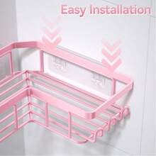 Bathroom Corner Shelf Set Of Five Pieces, Self-Adhesive Stainless Steel Material, No Drilling Required, Rustproof And Durable, Pink Bathroom Decor Accessories, Shampoo And Body Wash Storage Basket, Large Capacity Hollow Circular Design. - 粉色 - 查看 5