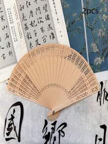 6/4/2pcs Fragrant Sandalwood Fans, Dolphin, Star, Honeycomb, Sunflower Hollow Carved Fans, Handmade Wedding Favors, Slight Imperfections May Exist, Purchasing Implies Acceptance - Wooden Fan - View 11
