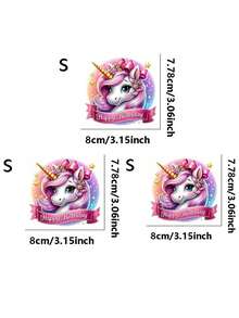 1pc/2pcs/3pcs Unicorn Birthday Heat Transfer Stickers - Pastel Pink & Rainbow DIY Vinyl Decals With Happy Birthday Banner, Washable High Quality For T-Shirts, Fabric Crafts, Party Outfits (No Sewing Application) - L+S - View 4