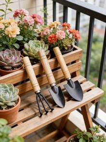 3pcs Wooden Handle Gardening Tool Set, Metal Shovel, Spade And Fork, Rustic Style Durable And Easy To Use, Suitable For Garden Potted Soil And Plant Care, Outdoor Gardening Essential, Valentine's Day Mother's Day Graduation Housewarming Gift - Upgraded Version - View 3