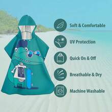 - Toalla de playa con capucha para niños, poncho de algodón súper suave y absorbente para niños y niñas, uso en la piscina y en - A - Ver 11