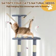 7Sevenjokers Multi-Tiered Large Cat Scratching Post, Height 139cm | Cat House With Platform And Hammock-Style Cat Bed | Activity Centre Featuring Four Sisal Scratching Posts | Light Grey Indoor Kitten Toy Tower - Cây leo cho mèo màu xám, cao 139cm. - Xem 5