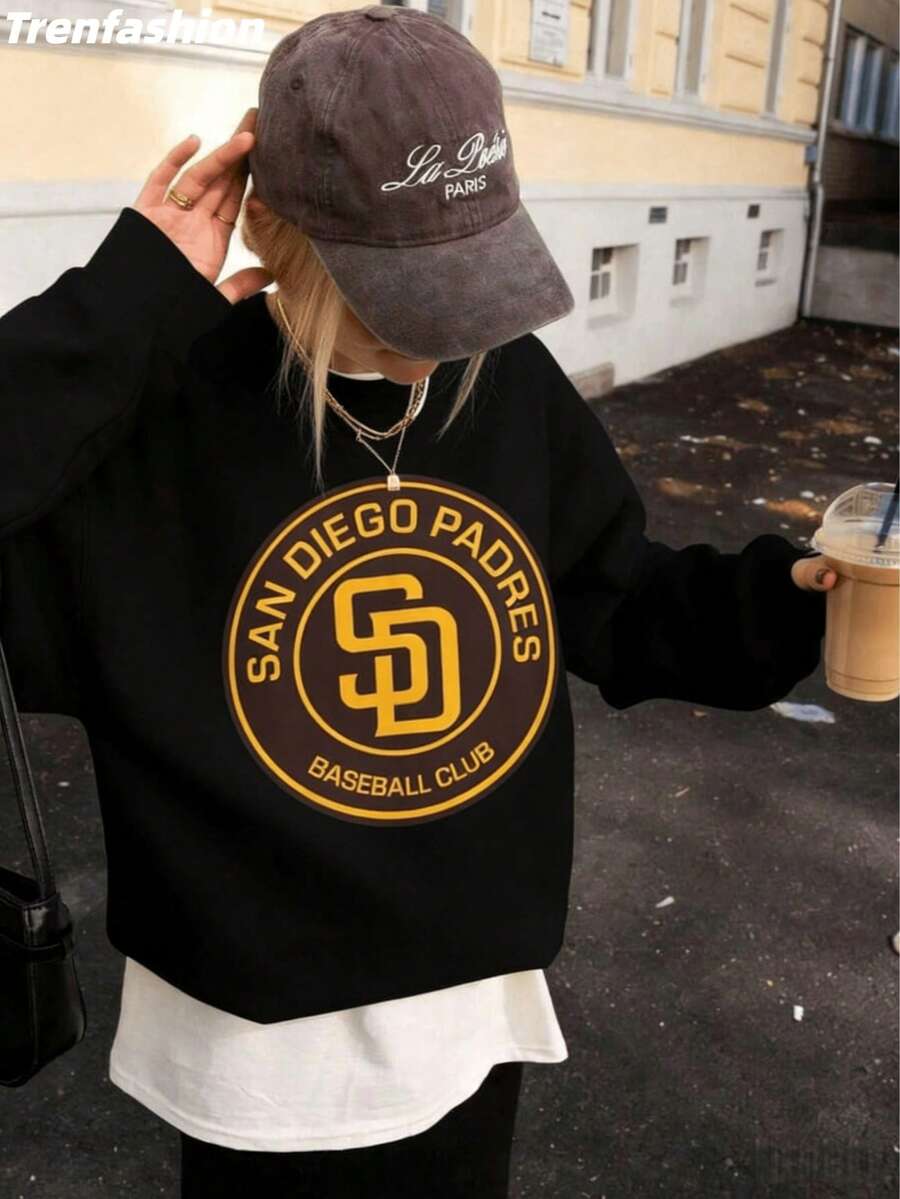 San Diego Padres Baseball Club Logo  Sweatshirt (2) Unisex Plus Size Sweatshirts - 黑色 - 查看 1