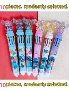 10支可爱史迪奇花朵笔，每支笔10种颜色，可伸缩史迪奇笔套装，卡通荧光笔礼盒，适合学校、家庭、办公室文具、节日礼物、配件、伴手礼，史迪奇水晶可伸缩多色圆珠笔，返校季完美礼物 - 史迪奇-隨機色 - 查看 12