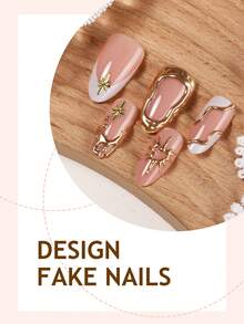 10片星形法式全息中号杏仁形美甲贴纸，DIY金色3D仿钻美甲装饰套装。适用于美甲沙龙、女士日常佩戴、节日派对装饰或作为礼物。 - 彩色 - 查看 3